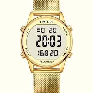 Gold Digital Watch with Mesh Band